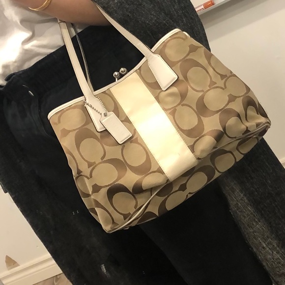 Signature Coach Handbag with Beige Leather Straps - Picture 2 of 5